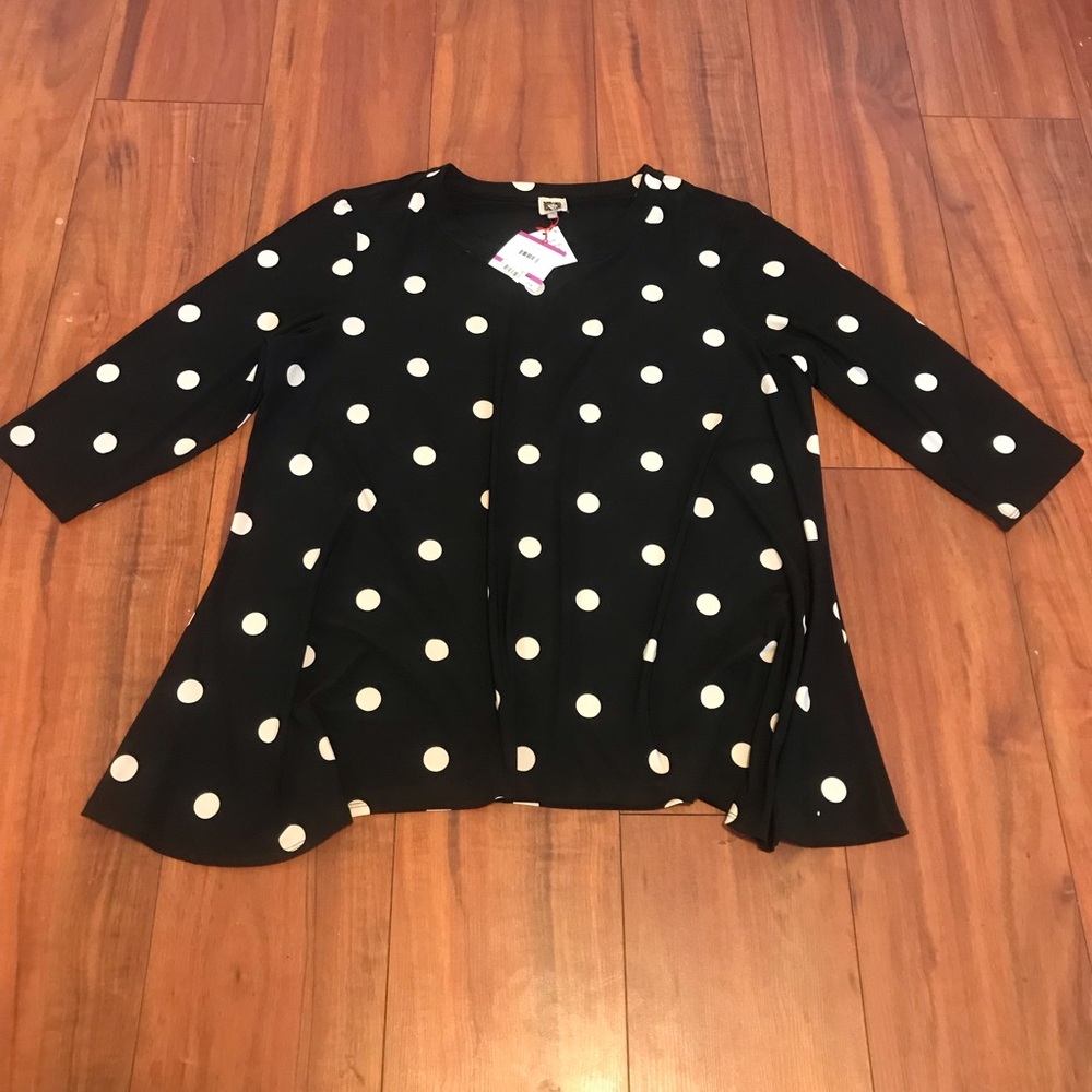 Anne Klein Black Tunic with White Polka Dots 2X